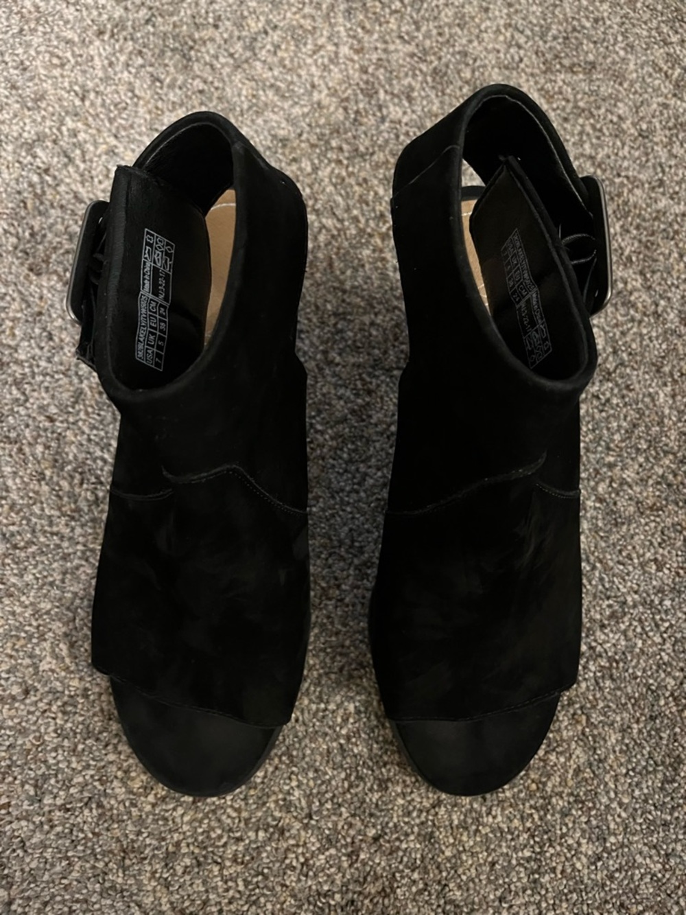 Vionic Blakely Black Suede Peep-Toe Block Heel Booties